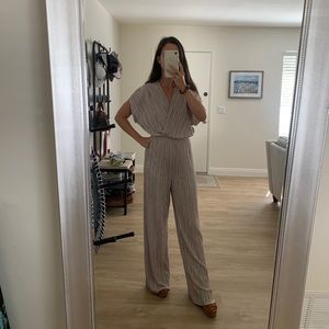 anthropologie porridge metallic gold pleated plisse jumpsuit